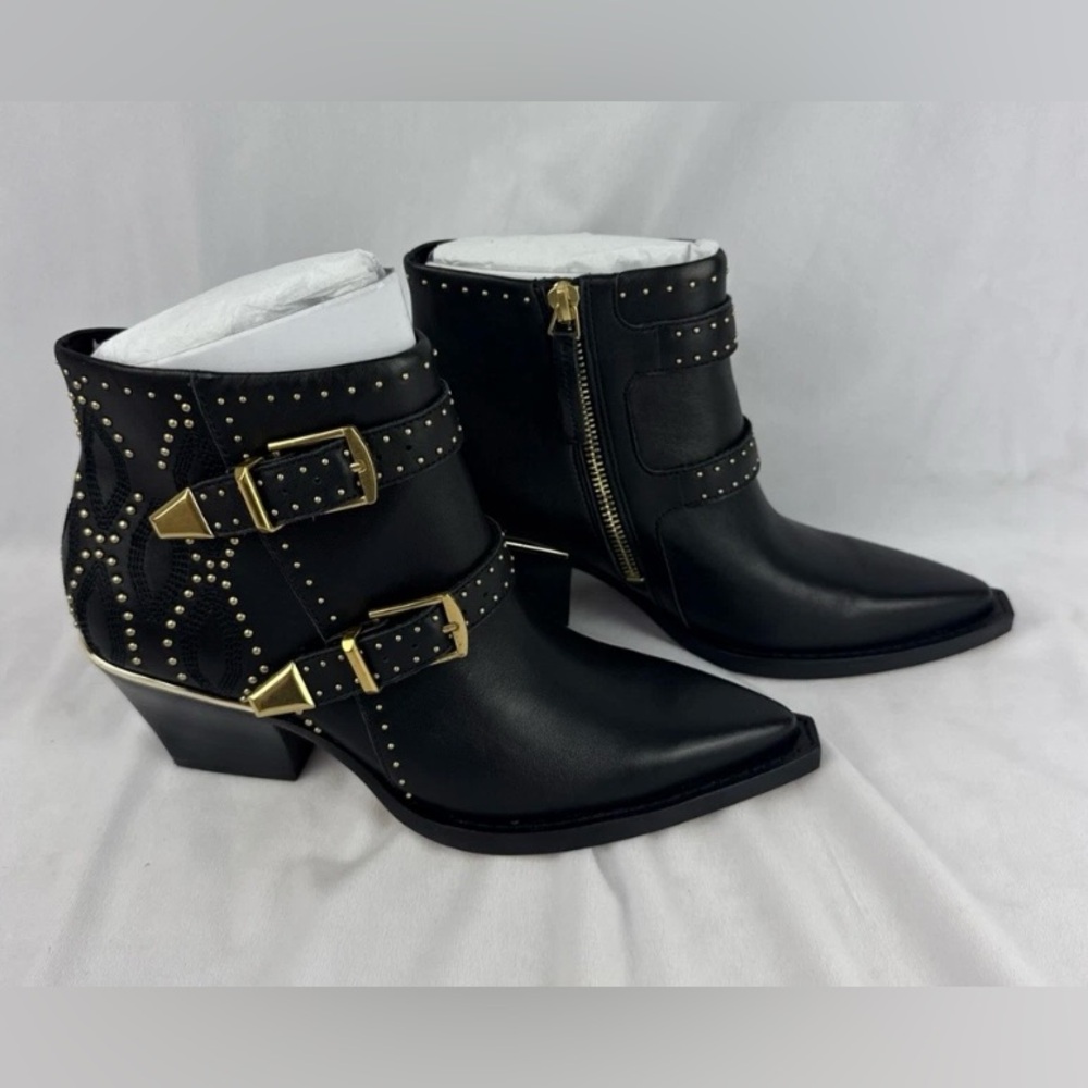 Dolce Vita Ronnie Black Leather Ankle Boots | Gold Studs | 6.5 | NIB 🌟Rare🌟 - Picture 5 of 16